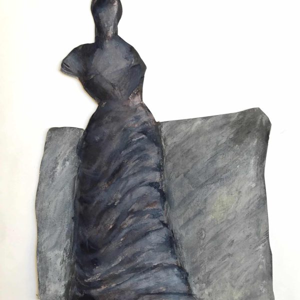 Original mixed media painting of a standing figure from the Femme du Midi series by Ivor Abrahams RA. 1935-2015. Signed and dated 1979.