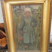 OILPAINTING DUTCH GIRL ON CANVAS  SIGNED F B    35 CM BY  23 CM CIRCA 1880   [FREE POST]