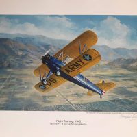 Flight training 1943. Stearman P.T.15 over San Fernando Valley Ca. Original art print by Douglas Ettridge 1927-2009. Signed and numbered 104/500