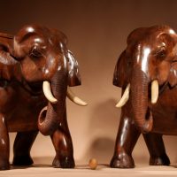 Art Deco Period Dugout Real Pair Of Impressive Elephant Arm Chairs.