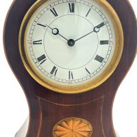 Gorgeous Edwardian Inlaid Balloon Shaped Mantel Clock – 8 Day Clock