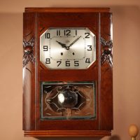 Art Deco Stylish French Oak Wall Clock Circa 1940.