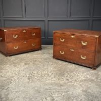 Rare Pair of Regency Teak Military Campaign Chests