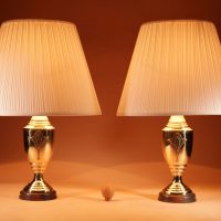 A Pair Of Very Elegant Edwardian English Brass Table Lamps.
