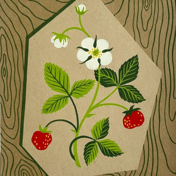 Original watercolour &#8216;Strawberry design&#8217; By Colleen Farr B.1930. C.1960. Unframed. Signed verso. Provenance; The artists studio.