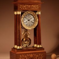 A Very Stylish Louis-Philippe Rosewood/Palisandre Inlaid With Lemon Wood and Ormolu Portico Clock Circa: 1830-70