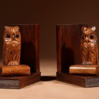 Black Forest Amusing Pair Of Owl Carved Bookends Circa 1900-20.