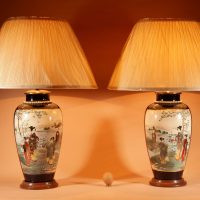 Impressive Very Large Very Decorative Real Pair of Japanese Satsuma Table Lamps.