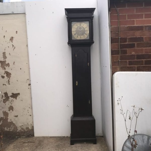 LONG CASED OAK CLOCK 30 HR BRASS FACED