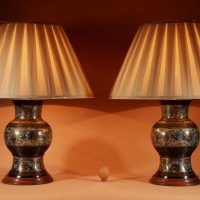 A Pair Of Decorative Large Champlevé Japanese bronze table lamps.