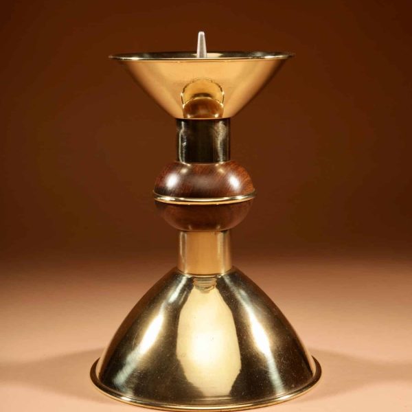 Art Deco Very large brass and wooden Pricket Candlestick.