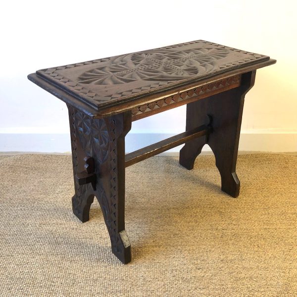 A Good Country Craftsman Made Carved Stool, End Table, Bench C.1880