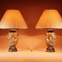 Very Decorative Real Pair of Japanese Satsuma Table Lamps.