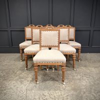 Set Of Six Carved Bleached Oak Dining Chairs