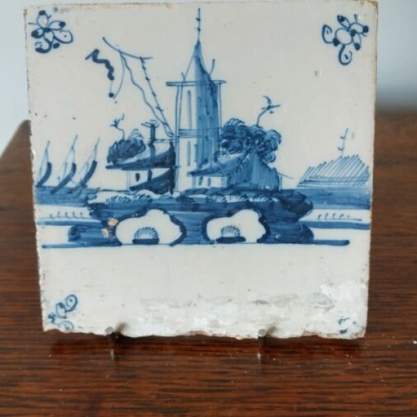 18th Century Delft Blue &#038; White Tile &#8211; Church