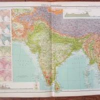 RARE 120 year old Map British INDIA Raj includes Railway Stations Colour 1904