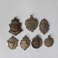 SEVEN (7) English Sterling Silver Watch Fobs for Albert Chains 1899 onwards including Rose Gold