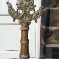 Rare 19th Century Sinhalese Mounted Halberd Polearm Patisthanaya Cast Brass Ceylon / Sri Lanka