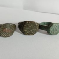 Five (5) rare ANCIENT bronze Roman &amp; Byzantine Rings WEARABLE with dealer RECEIPT