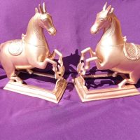 Magnificent Majestic Mughal Pair of Cast Brass Rearing Horses c1750