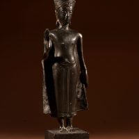 A Fine Early Bronze Crowned Buddha Figure With Original Old Patination, Ayutthaya Period (1350-1767)