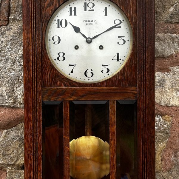 Fabulous Edwardian Antique Striking Box Wall Clock by Parsons Bristol