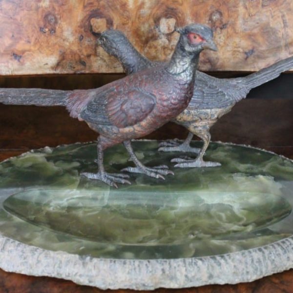 Austrian Cold Painted Bronze Pheasants on Onyx Base