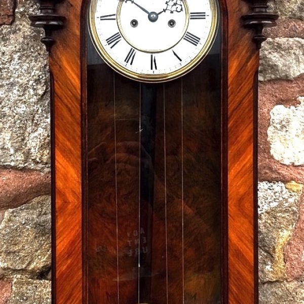 Extremely Rare Antique Kingwood &amp; Burr Walnut Wood Double Weight Vienna Regulator Wall Clock by Gustav Becker