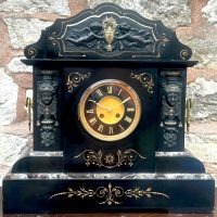 Incredible Large Antique English Slate &amp; Marble 8-Day Mantel Clock C1900