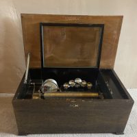 Antique orchestral music box with drums and bells c1880