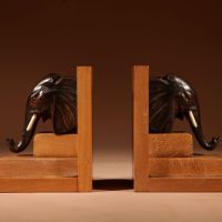 Impressive Black Forest Amusing Pair Of Elephant Carved Wooden Bookends Circa 1900-20.
