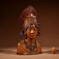 High Quality Carving And Painted Large Sculpture Of An Indonesian Janger Dancer, Circa 1930.