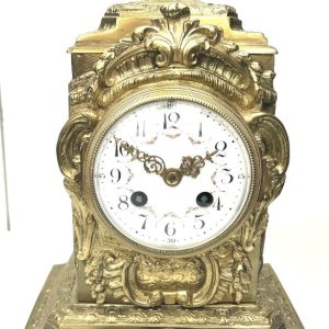 Exceptional French Ormolu Mantel Clock Embossed Floral Case Striking 8-Day Mantle Clock