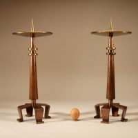 Art Nouveau/Art Deco Dutch School Large Copper And Brass Pair Of Pricket Candlesticks Circa 1920-40