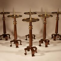 6 Art Nouveau/Art Deco Dutch School Large Copper And Brass Pricket Candlesticks Circa 1920-40
