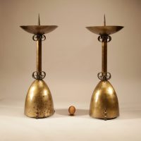 Pair B: Very Impressive Amsterdam School Pair Of Brass/iron Pricket Candlesticks circa 1900-20 