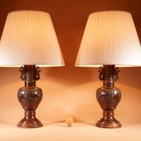 A Large Pair Of Very Fine Japanese Bronze Table Lamps, Meiji (1868-1912)