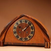 Art nouveau / Art Deco Amsterdam School Very Stylish Design Oak and Macassar Ebony/Coromandel Mantel Clock.