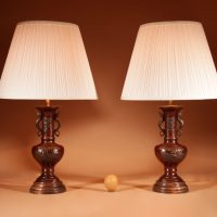Elegant Pair Of Fine Japanese Bronze Table Lamps, Meiji (1868-1912)