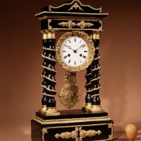 Impressive Original Ebonised And Gilded French Portico Clock
