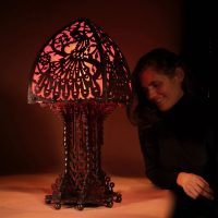 Amsterdam School 1900-20 A Very Impressive And Stylish Fretwork Wooden Table Lamp.