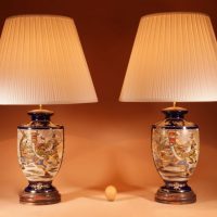 Impressive Large Very Decorative Pair of Japanese Satsuma Table Lamps.