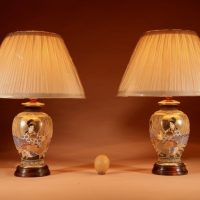 A Pair Of Elegant Small Real Pair Of Japanese Satsuma Table Lamps. 