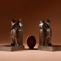 Black Forest Small Amusing Pair Of Owl Carved Bookends/ letter stand Circa 1900-20.