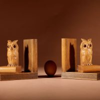 Black Forest Amusing Pair Of Owl Carved Bookends Circa 1900-20.