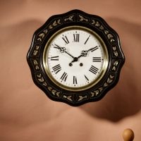 A French Ebonised Inlaid Mother Of pearl And Metal Wire Wall Clock. 