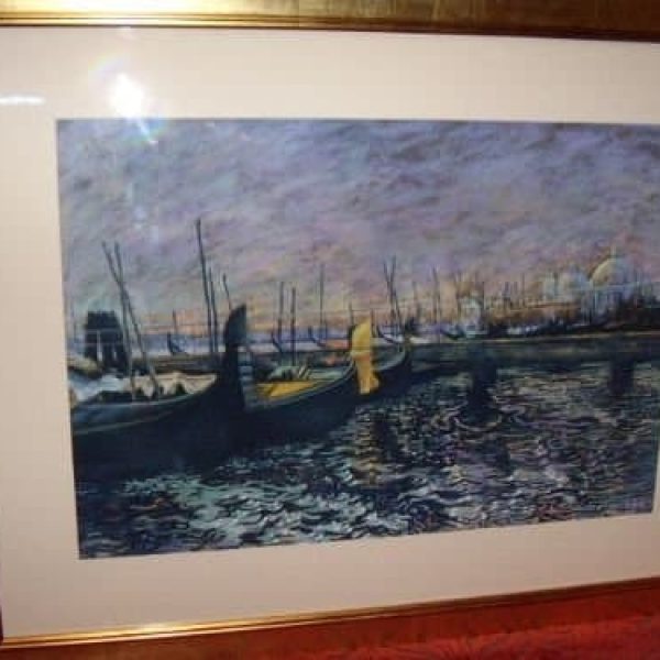 Venice Moonlight Pastel &amp; Gouache Paintings Ink Pen Drawings of Gondolas Grand Canal