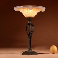 French Art Deco Lacroix/ Lalique Very Interesting Opalescent Glass And Wrought Iron Table Lamp circa 1930.