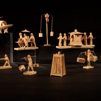 Interesting Collection of 9 Chinese Wood Carvings Showing The Daily Life In China.