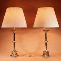A Pair Of Impressive Fine Cast Brass Table lamps, In The early Gothic Style.